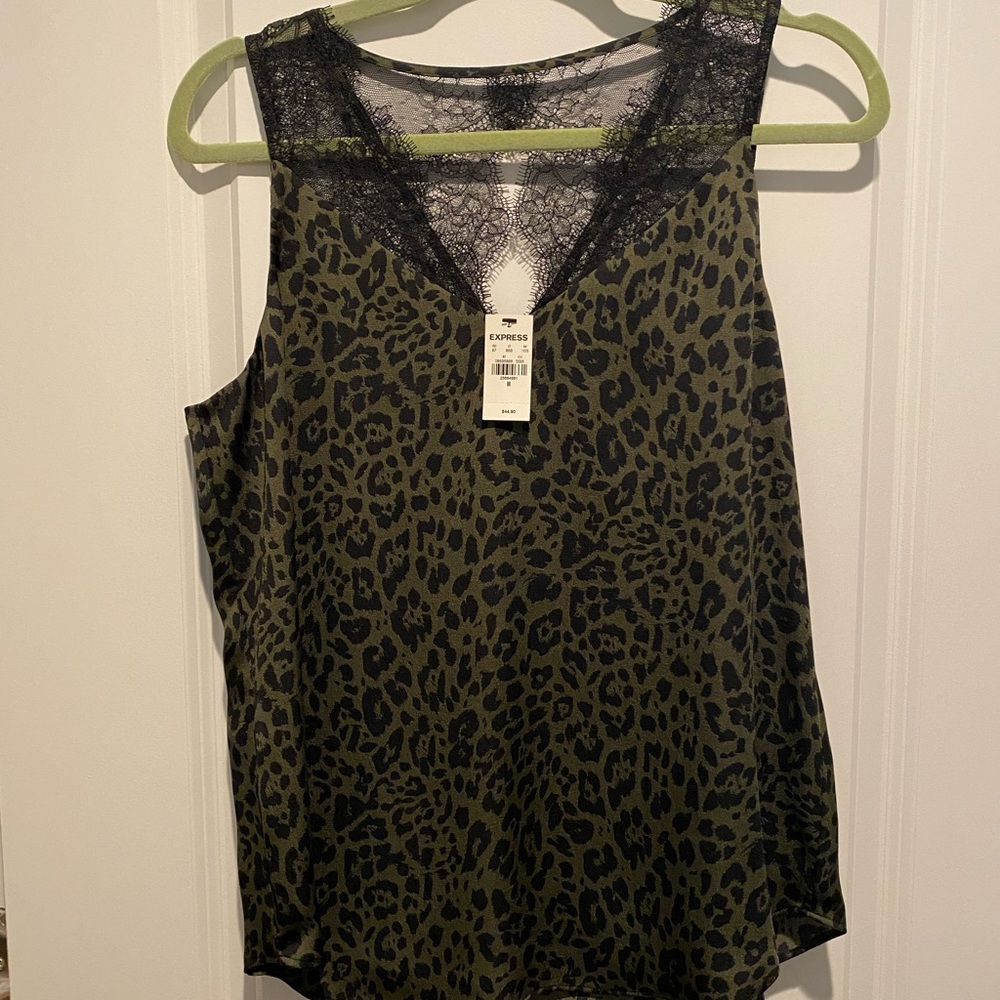 Dark green leopard print tank blouse